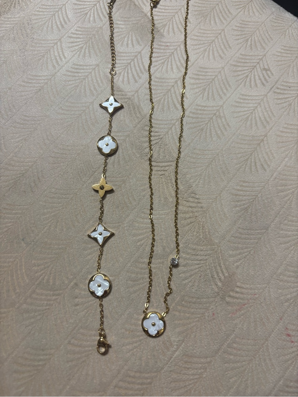Gold-Tone White Flower Charm Necklace and Bracelet Set